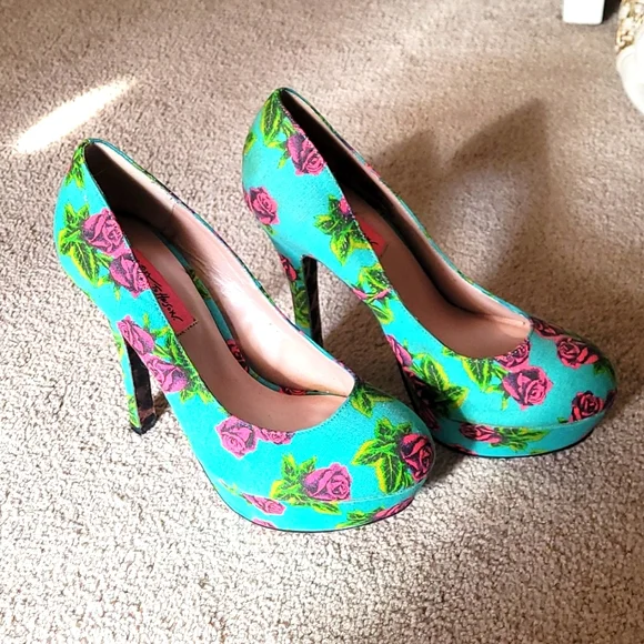 Betsey Johnson Floral Platform Pumps JORDN LEOPARD FLORAL